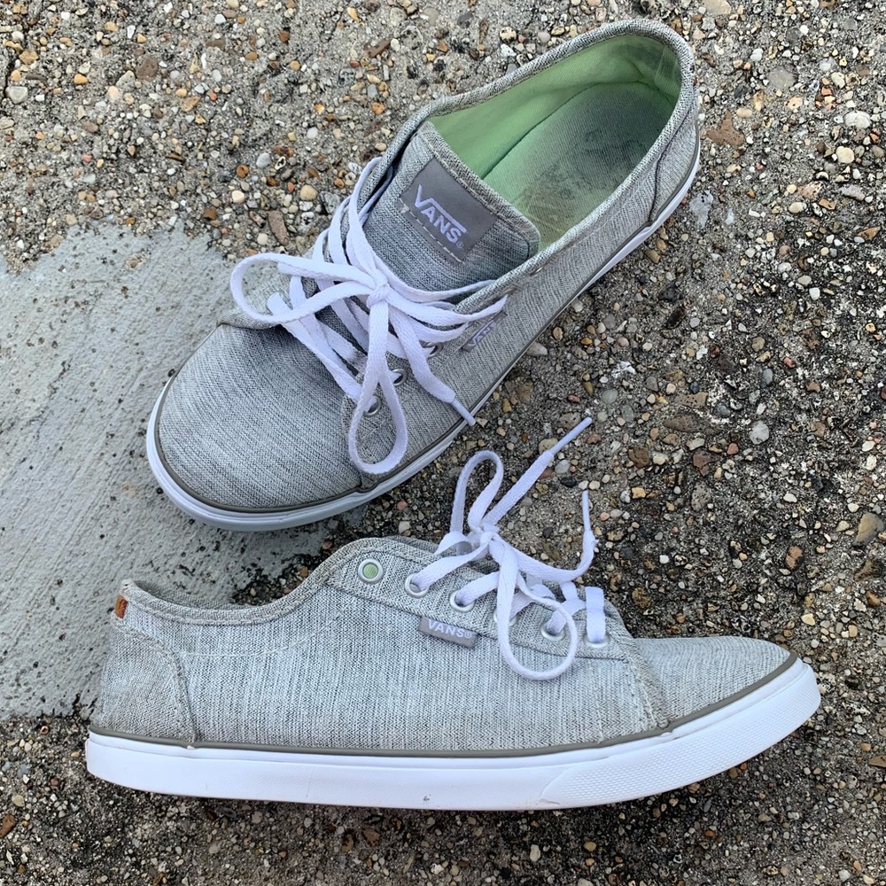 Grey heathered vans with leather tab on back